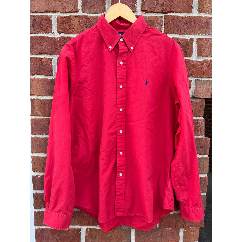 Ralph Lauren Custom Fit Red Cotton Button Down Shirt Mens Large Long Sleeve Pony